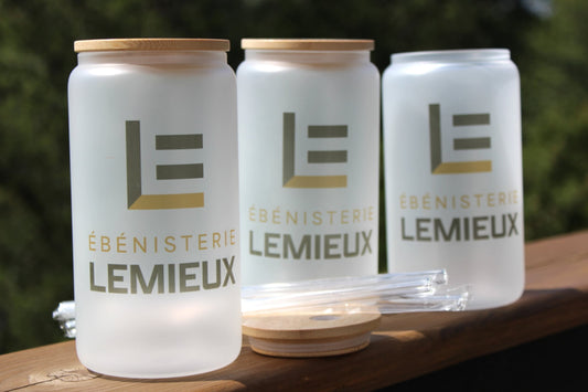 Verre Givré avec couvercle en bamboo et paille en verre